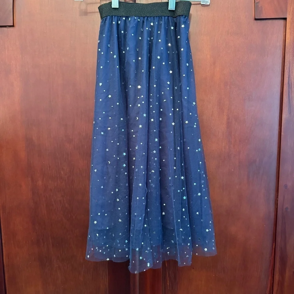 Children's Starlit Midnight Blue Maxi Skirt Star Sequin Tulle Skirt 10